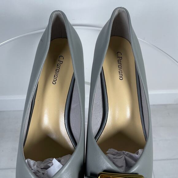 C.Paravano Women's UK 40/US 9-9.5 Kitten Heel Pumps Leather Grey Buckle Business - Picture 9 of 12